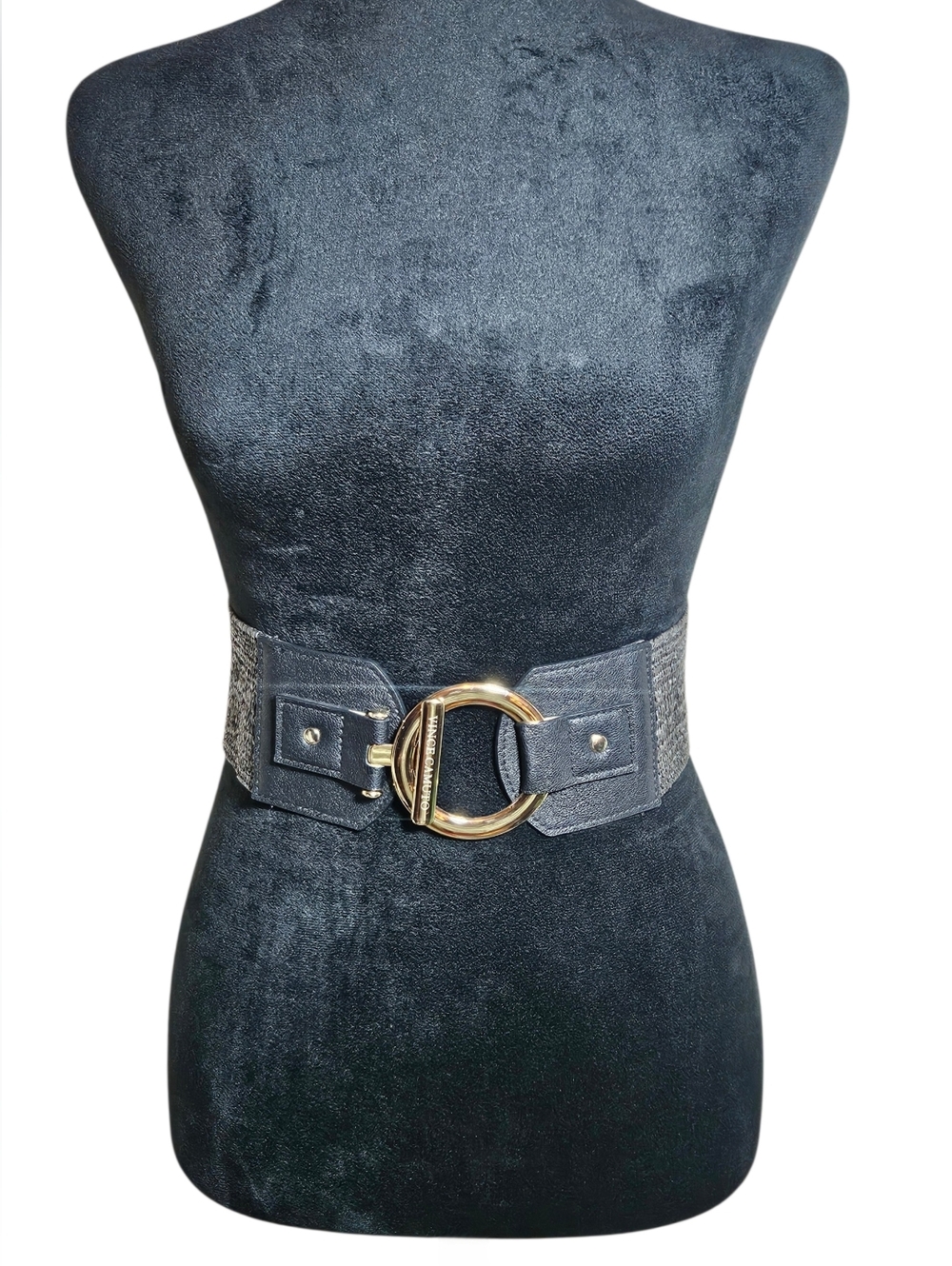 Vince Camuto Black Raffia Stetch Statement Waist Belt Size M/L